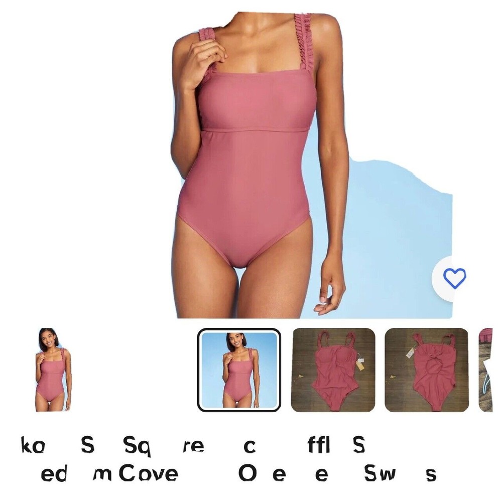 Kona Sol Square Neck Ruffle One Piece Swim Bathing suit Pink/Mauve Medium 8-10